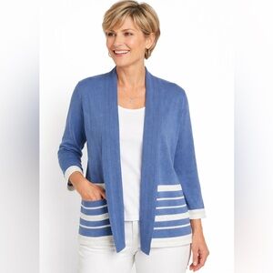 Christopher & Banks cardigan sweater medium open front drape knit eyelet preppy